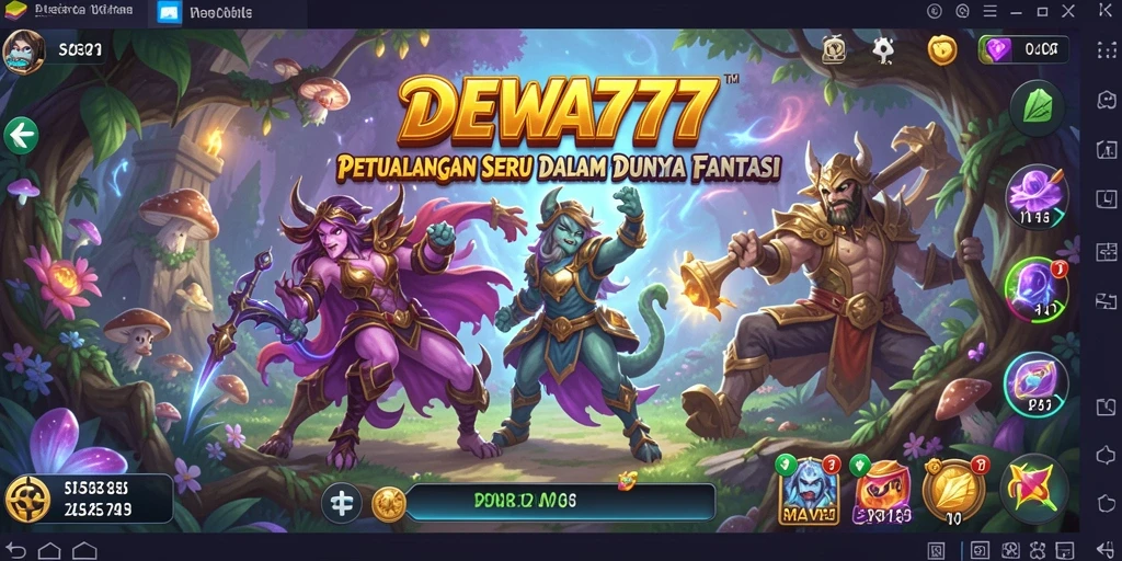 Screenshot utama DEWA777 menampilkan aksi petualangan seru di dunia fantasi.