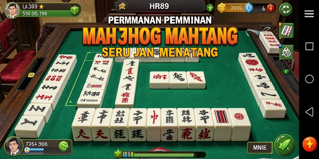 Screenshot utama HR89 menampilkan gameplay Mahjong yang menarik dan penuh warna.