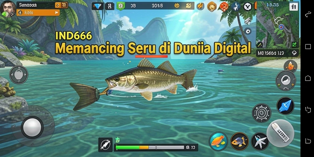 Gameplay IND666 yang menampilkan aksi memancing yang seru dan menegangkan.