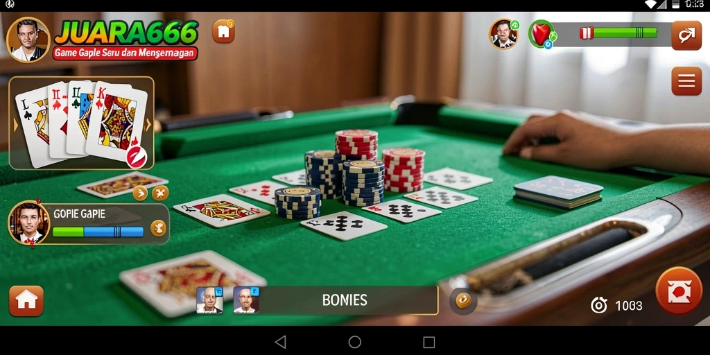 Tampilan screenshot JUARA666 yang menampilkan gameplay Gaple yang seru.