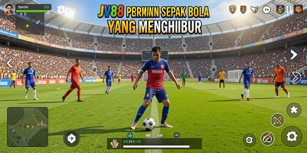 Tampilan gameplay JV88 dengan aksi sepak bola yang seru.