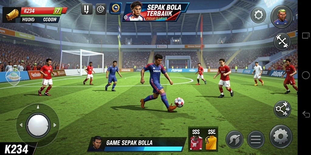 Screenshot K234 menampilkan aksi seru di lapangan sepak bola.