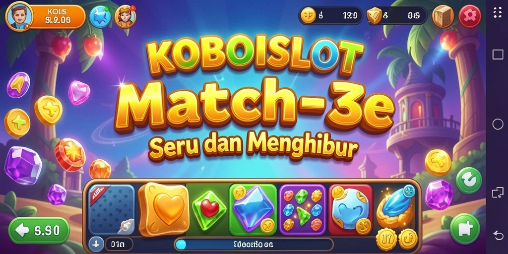 Screenshot permainan KOBOISLOT yang menunjukkan pengalaman gameplay Match-3 yang seru.
