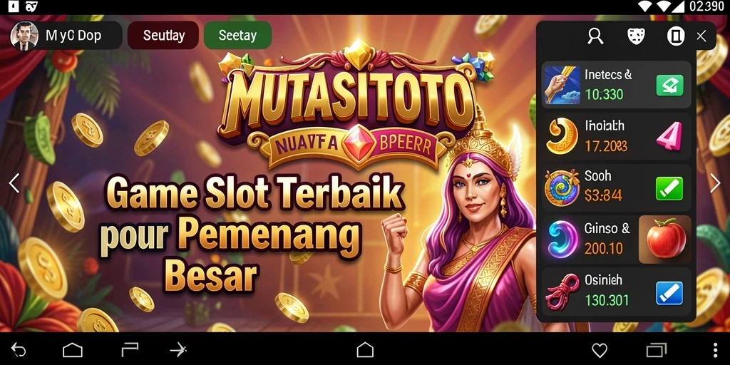 Tangkapan layar utama MUTASITOTO menampilkan gameplay slot yang seru dan penuh warna.