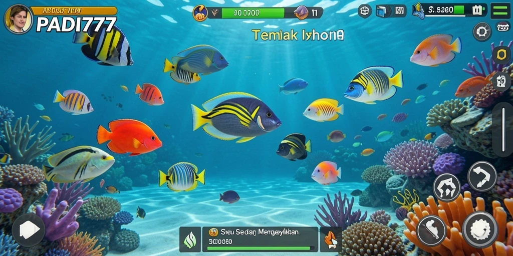 Tampilan gameplay menyenangkan di PADI777 dengan berbagai ikan untuk diburu.