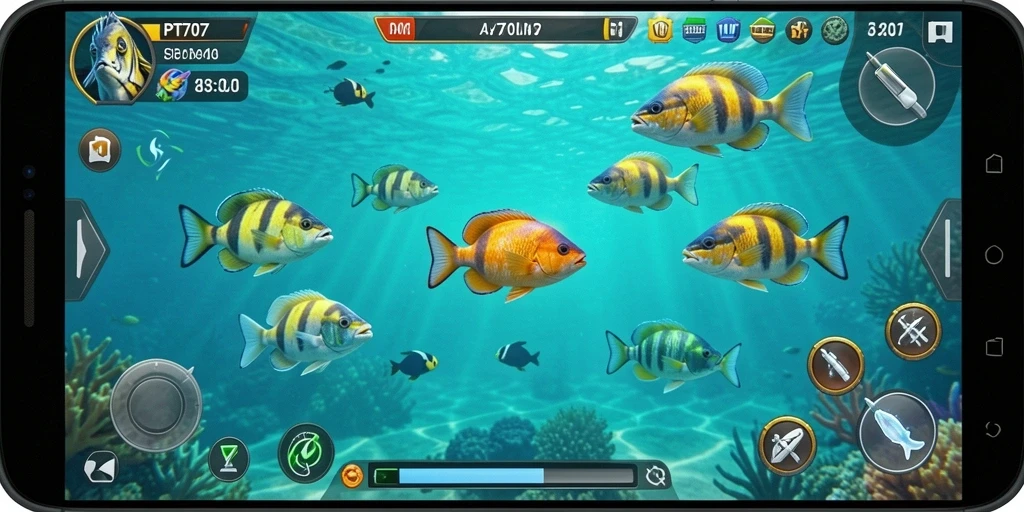 Tampilan gameplay seru dari PT707 saat memburu ikan.
