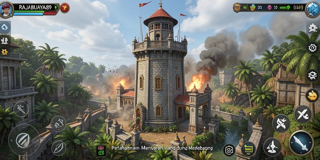 Tampilan seru dari gameplay menara dengan berbagai strategi di RAJABUAYA89.