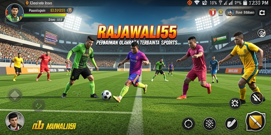 Screenshot gameplay RAJAWALI55 menampilkan pertandingan olahraga yang mendebarkan.