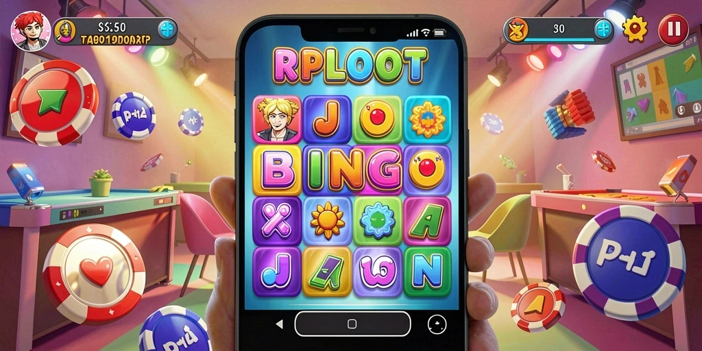 Tangkapan layar RPLOOT menunjukkan pemain menikmati permainan Bingo yang penuh warna.