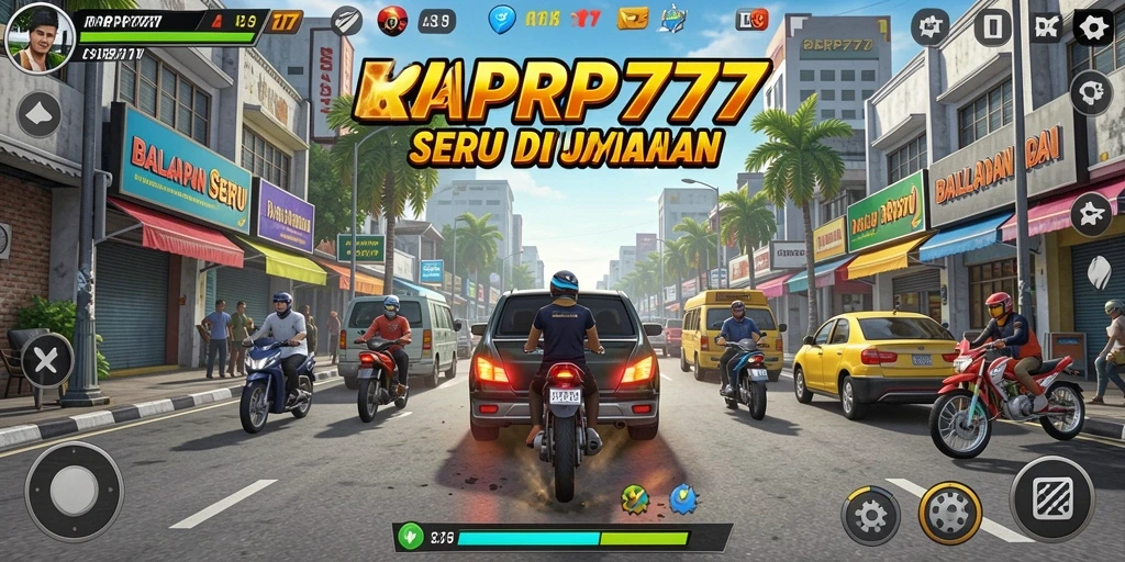 Tangkapan layar gameplay RPRP777 dengan mobil balap melaju cepat.
