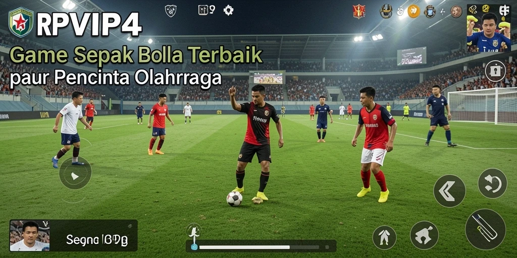 Tampilan gameplay RPVIP4 yang penuh aksi dan keseruan di lapangan sepak bola.