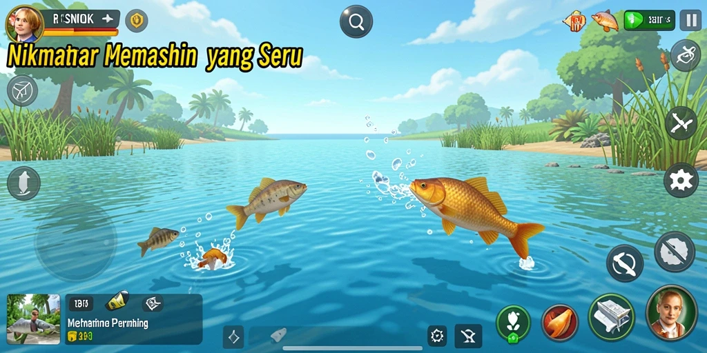 Screenshot menarik dari gameplay RSNOK dengan aksi memancing yang seru.