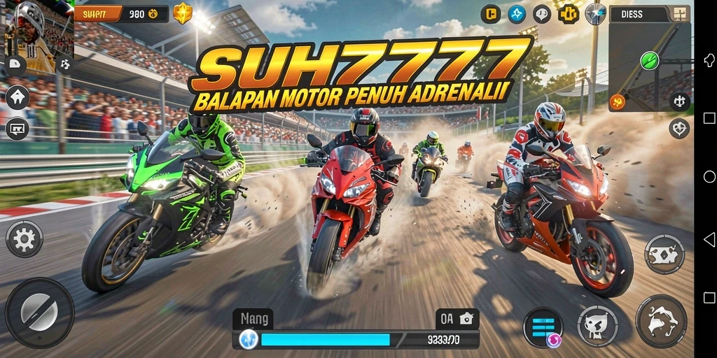 Tampilan gameplay balapan motor yang seru dan mendebarkan.