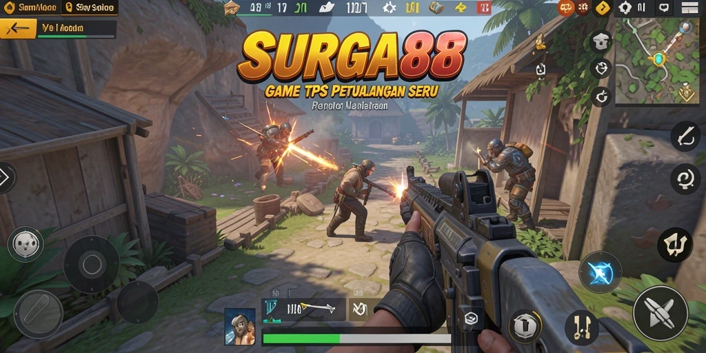 Tampilan gameplay seru di dalam SURGA88 dengan aksi tembak-menembak.